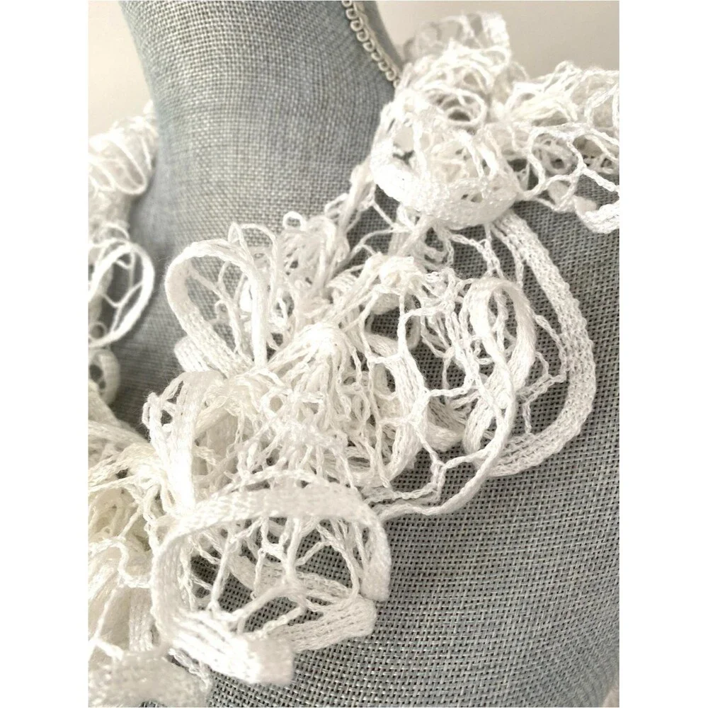 VTG White crochet knit scarf versatile styling Laganlook layering 76